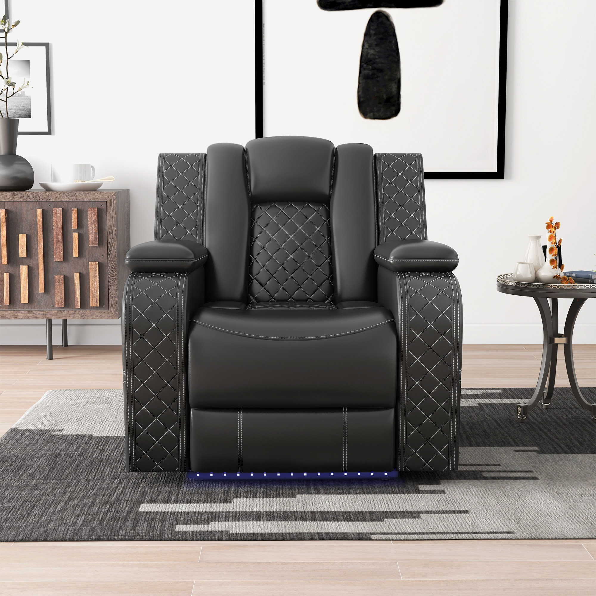 Ivy Bronx Lamica 37.8" Wide Modern Multifunctional Vegan Leather Dual